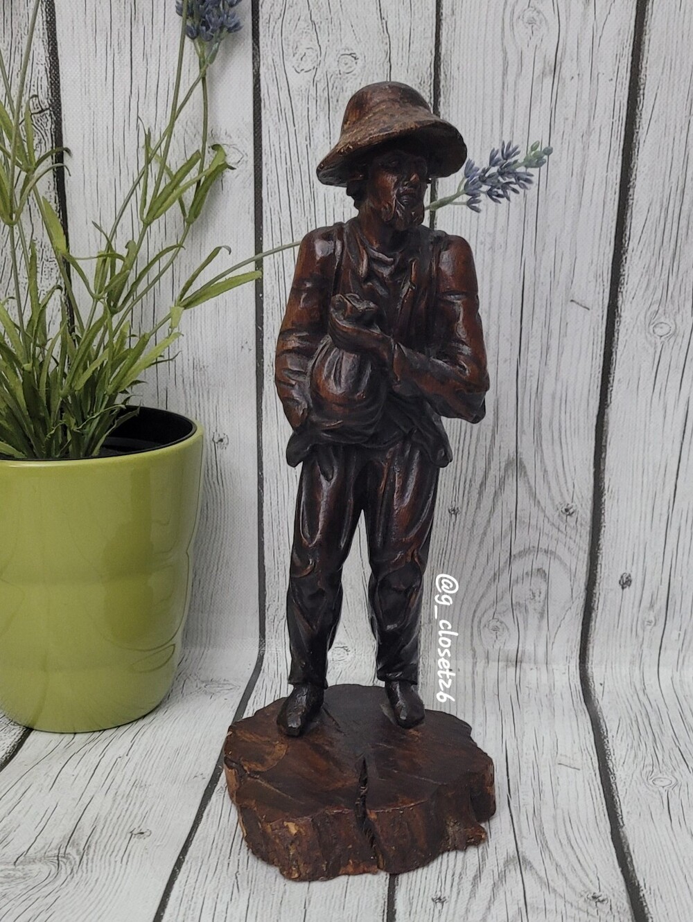 Vintage Rustic Brown Fisherman Statue Home Art Figurine
